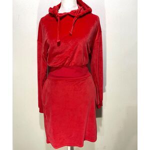 Derek Heart hooded dress Terry Cloth Y2K lounge casual sport winter red women M